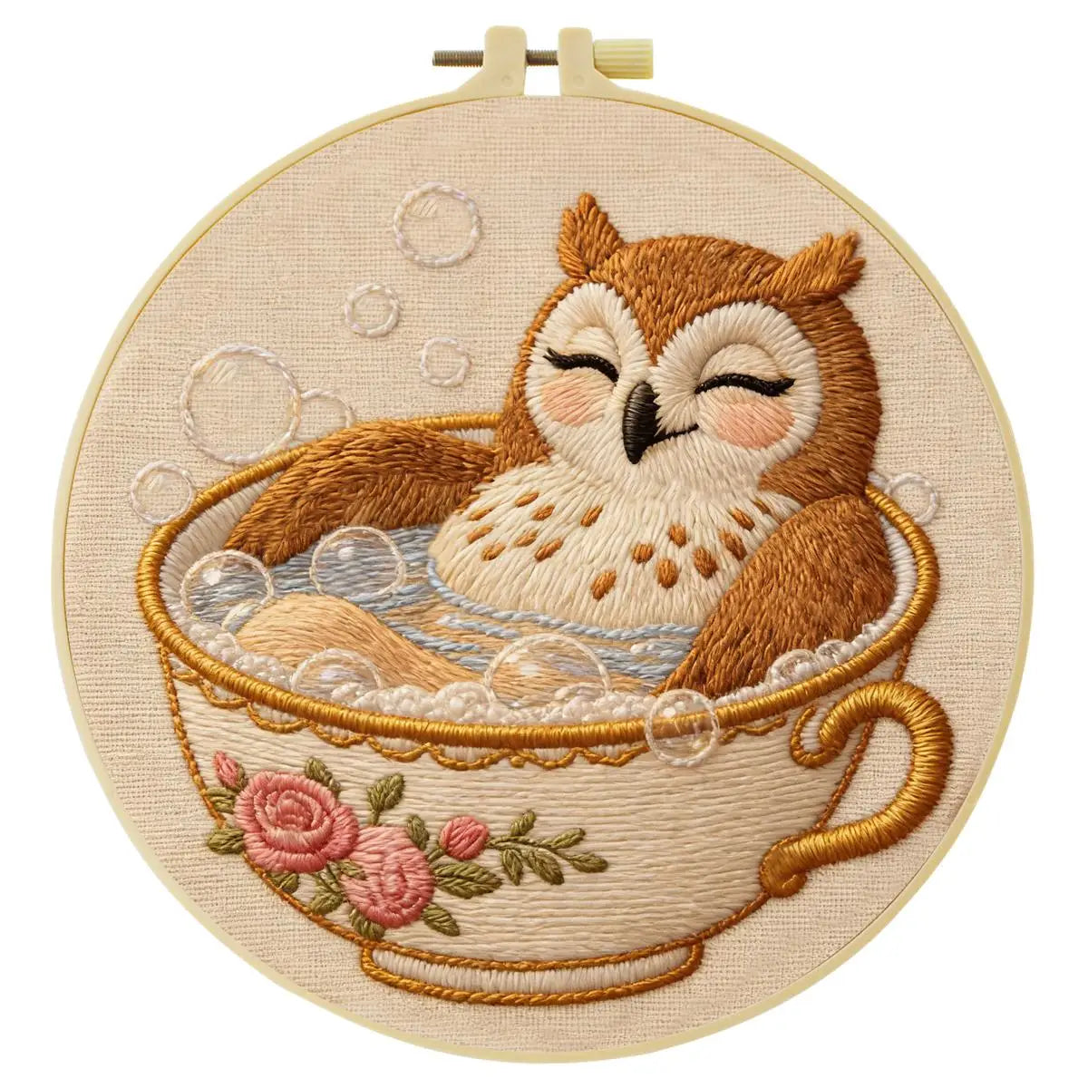 Cozy Owl Teacup Embroidery Kit