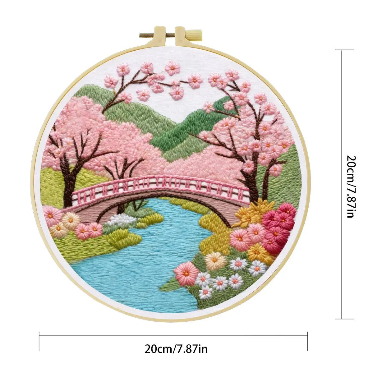 Cherry Blossom Bridge Embroidery Kit – Japanese Spring Garden Landscape Design