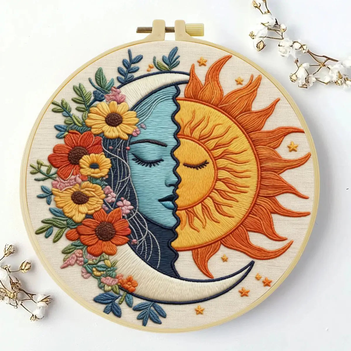 Celestial Sun & Moon Embroidery Kit 🌞🌙🌼