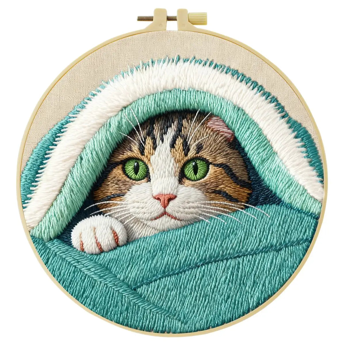 Cozy Blanket Kitten Embroidery Kit 🐱🩵🧵