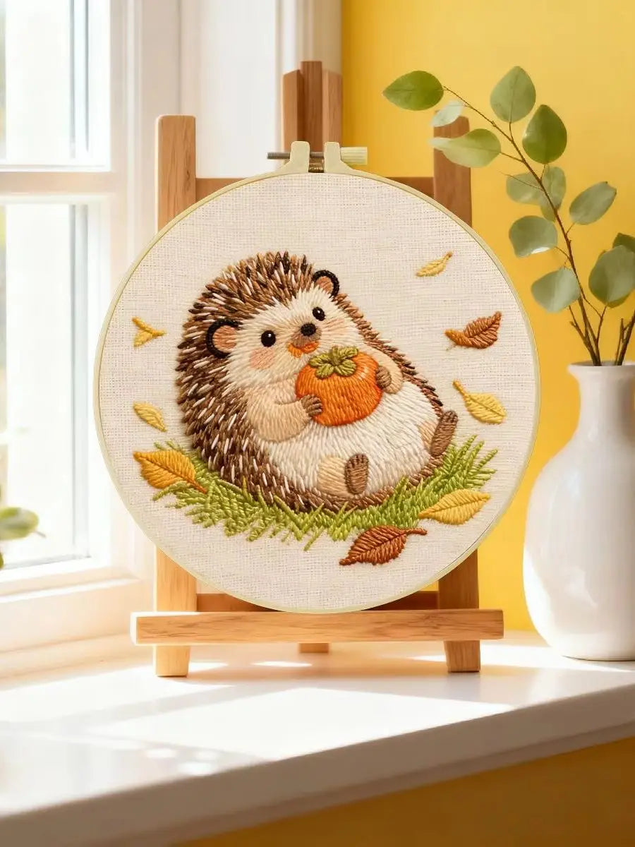 Cute Autumn Hedgehog & Pumpkin Embroidery Kit