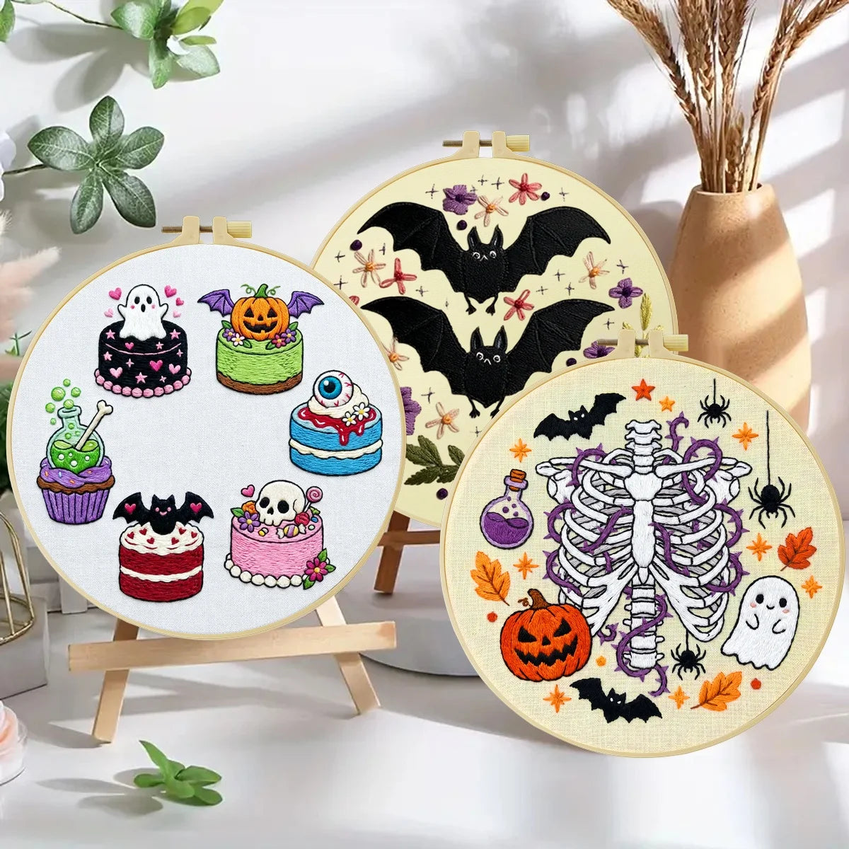 Spooky Halloween Embroidery Kit – 3 Designs