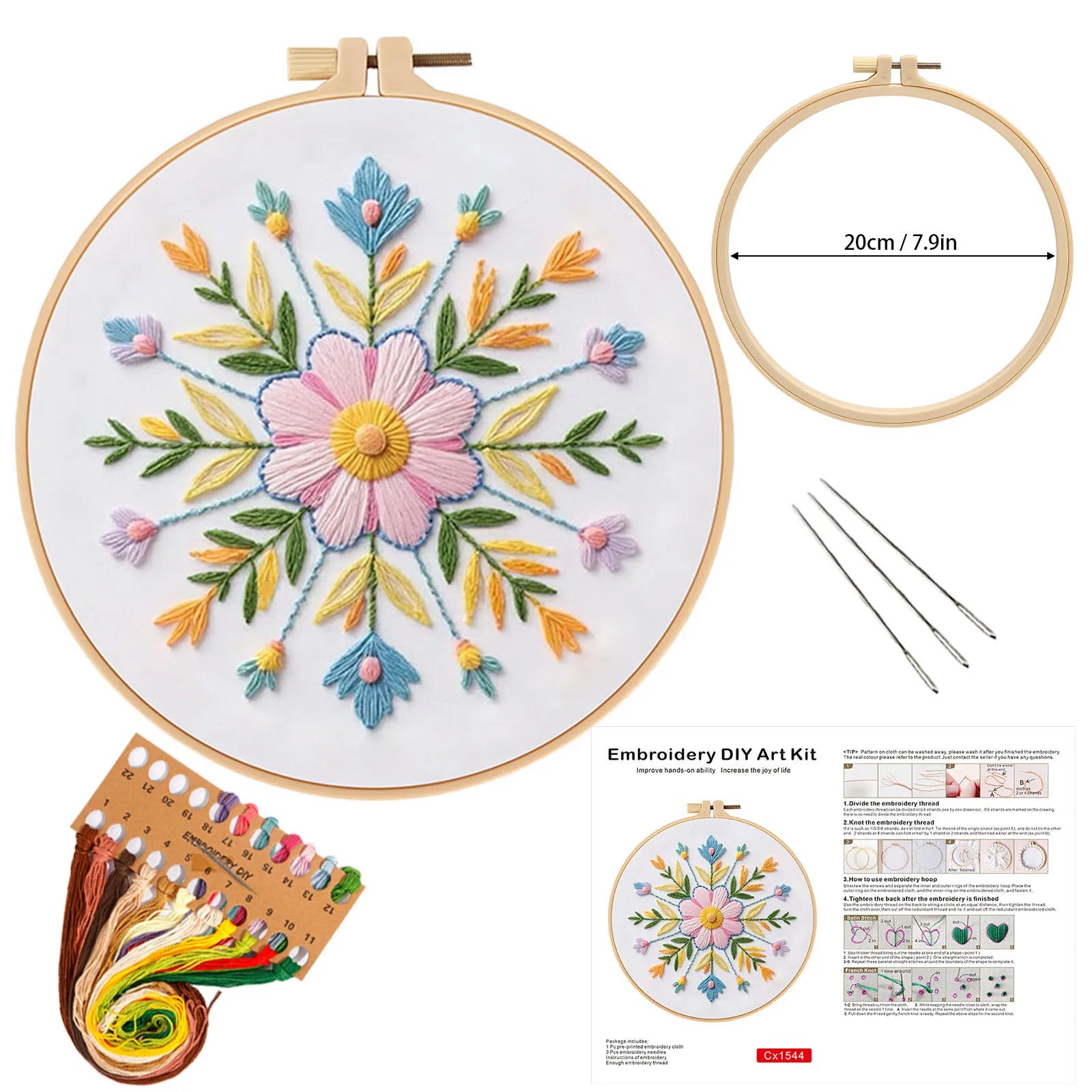 3-Piece Beginner Floral Embroidery Kit Set