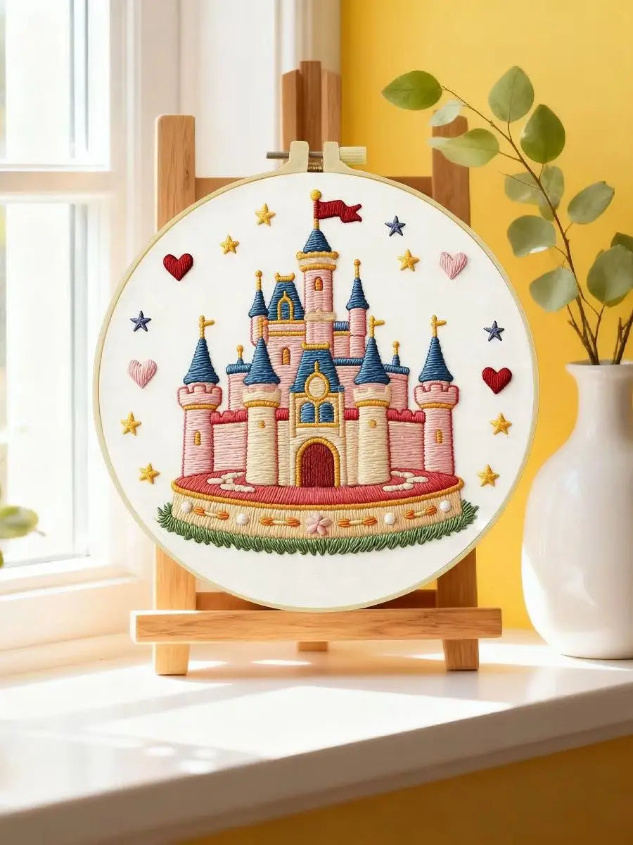 Fairytale Princess Castle Embroidery Kit – Magical Kingdom DIY Hand Embroidery Hoop Art Set