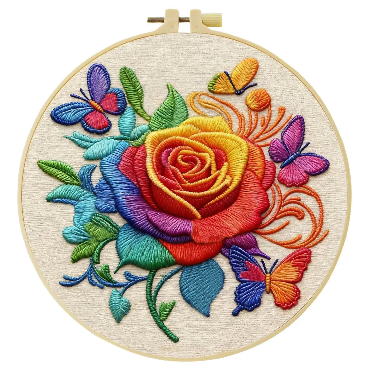 Rainbow Rose & Butterflies Embroidery Kit