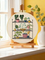 Indoor Plant Shelf Embroidery Kit – Cozy Houseplants DIY Hand Embroidery Hoop Art Set