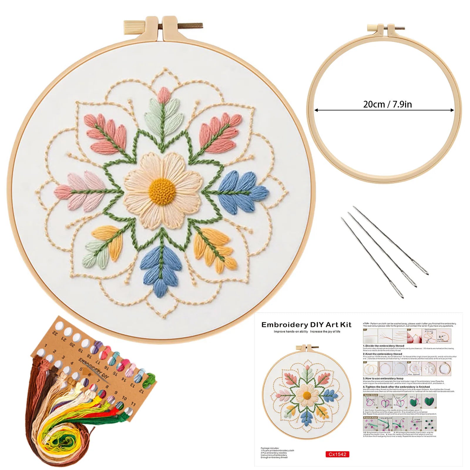 3-Piece Beginner Floral Embroidery Kit Set