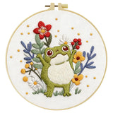 Cute Frog Embroidery Kit – Whimsical Floral Frog DIY Hand Embroidery Hoop Art Set