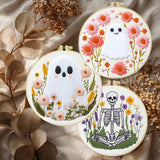 Floral Ghosts & Skeleton Embroidery Kit – 3 Designs