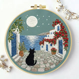 Moonlit Coastal Cat Embroidery Kit 🌙🐈�