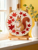 Autumn Squirrel Embroidery Kit – Cute Woodland Maple Leaf Design