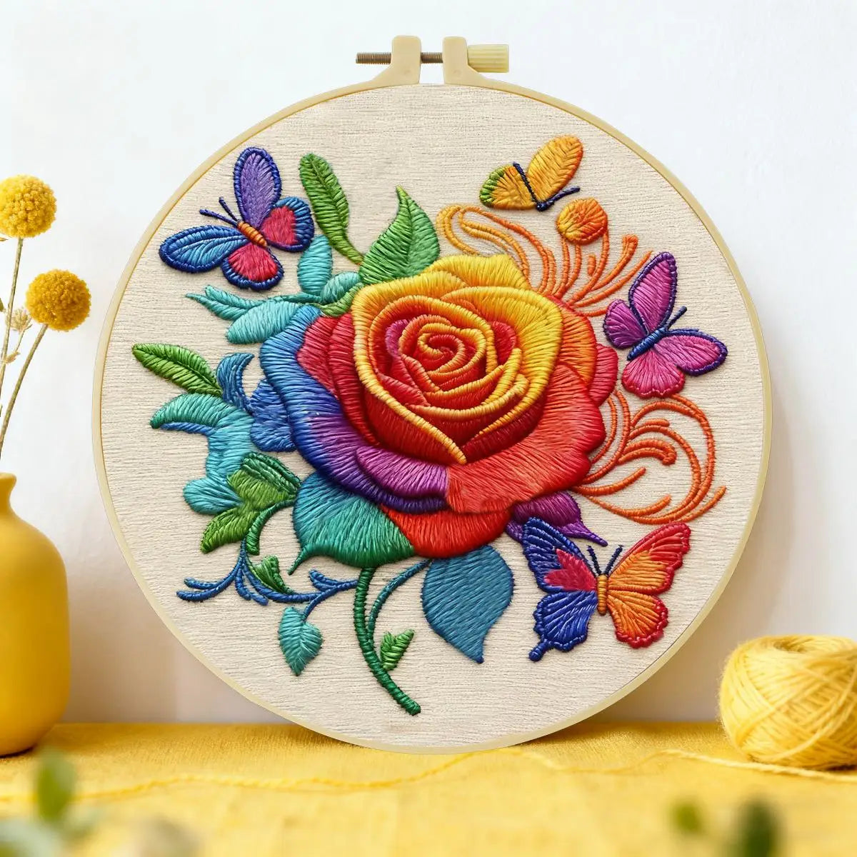 Rainbow Rose & Butterflies Embroidery Kit