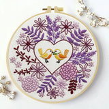Lovebirds Heart Embroidery Kit – Romantic Floral DIY Hand Embroidery Hoop Art Set