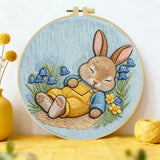 Sleeping Bunny Embroidery Kit – Cozy Rainy Day Rabbit DIY Hand Embroidery Set 🐰🌧️💛
