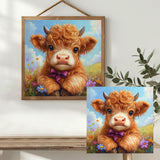 Cute Highland Cow Cross Stitch Kit 🐮🌸💜✨