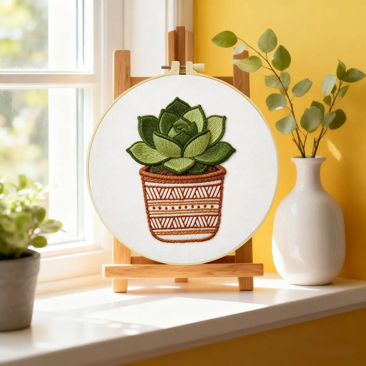 Green Succulent Plant Embroidery Kit