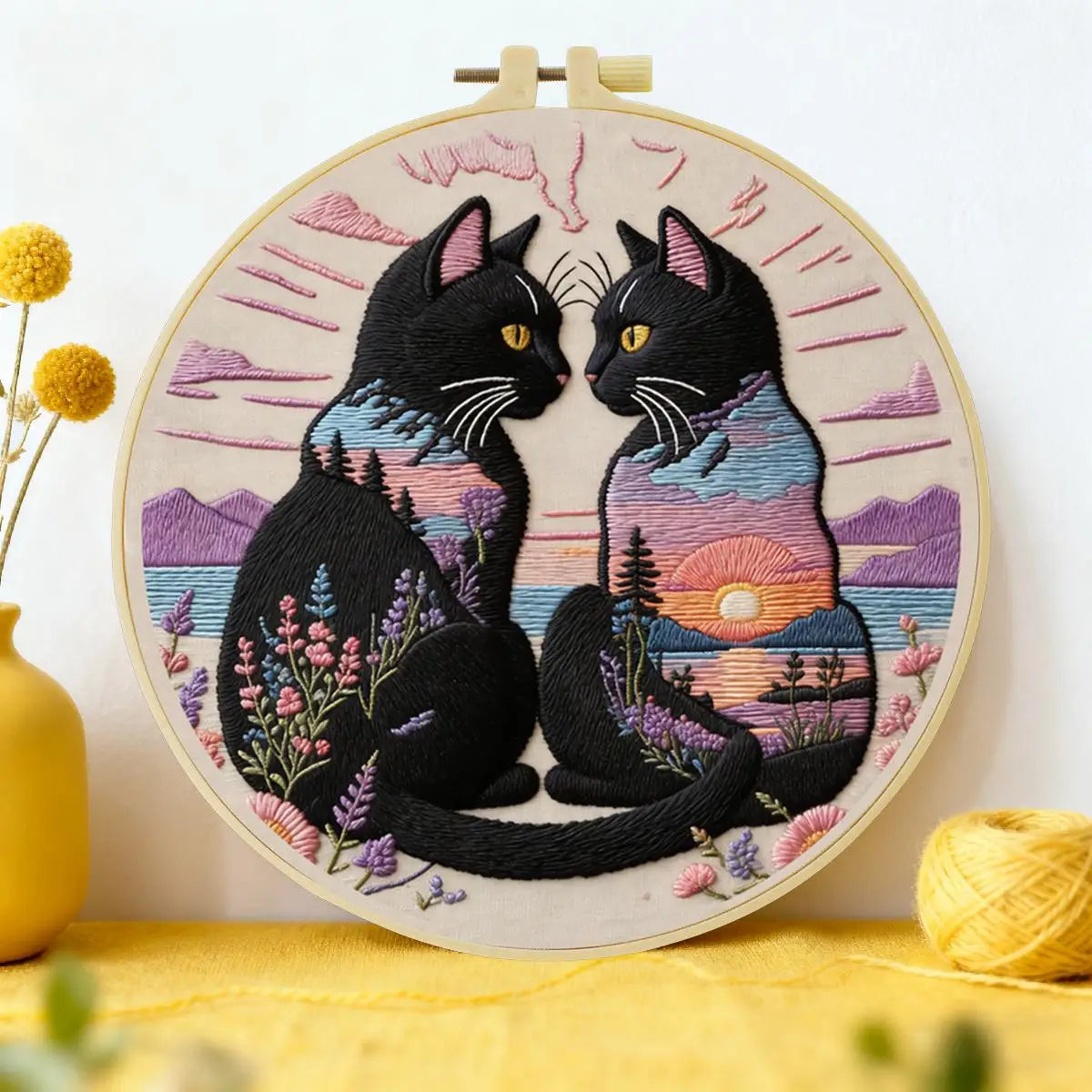 Midnight Soulmates Cat Embroidery Kit