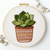 Green Succulent Plant Embroidery Kit