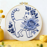 Blue Blossom Cat Embroidery Kit