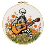 Skeleton Guitarist Embroidery Kit – Floral Music & Wildflower Design