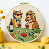 Wine & Whiskers Embroidery Kit – Stylish Dog Friends DIY Hand Embroidery Set 🍷🐶✨