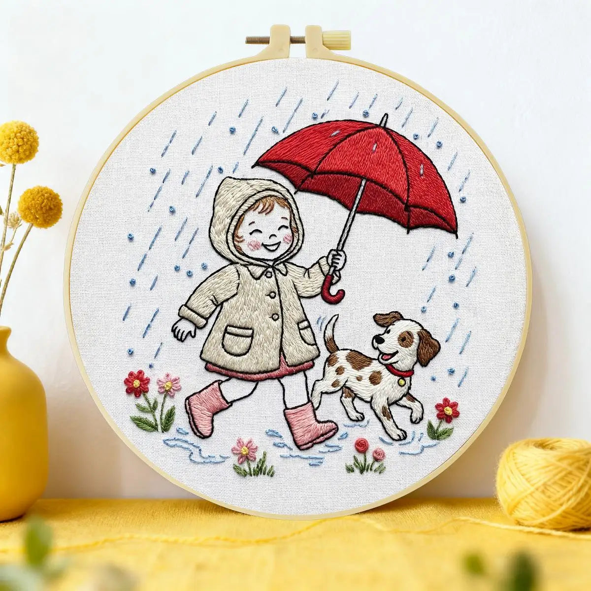 Rainy Day Puppy Walk Embroidery Kit ☔🐶❤