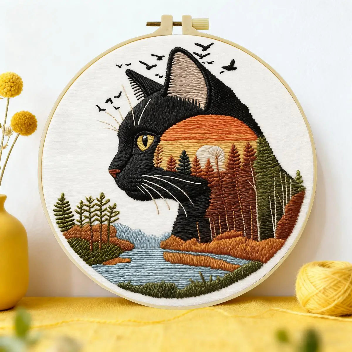 Black Cat Sunset Embroidery Kit