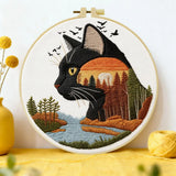 Black Cat Sunset Embroidery Kit