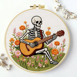 Skeleton Guitarist Embroidery Kit – Floral Music & Wildflower Design