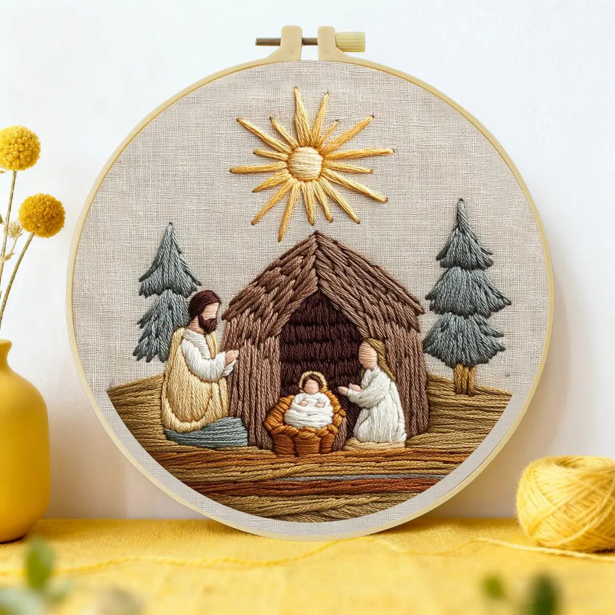 Nativity Scene Embroidery Kit – Holy Family DIY Hand Embroidery Hoop Art Set