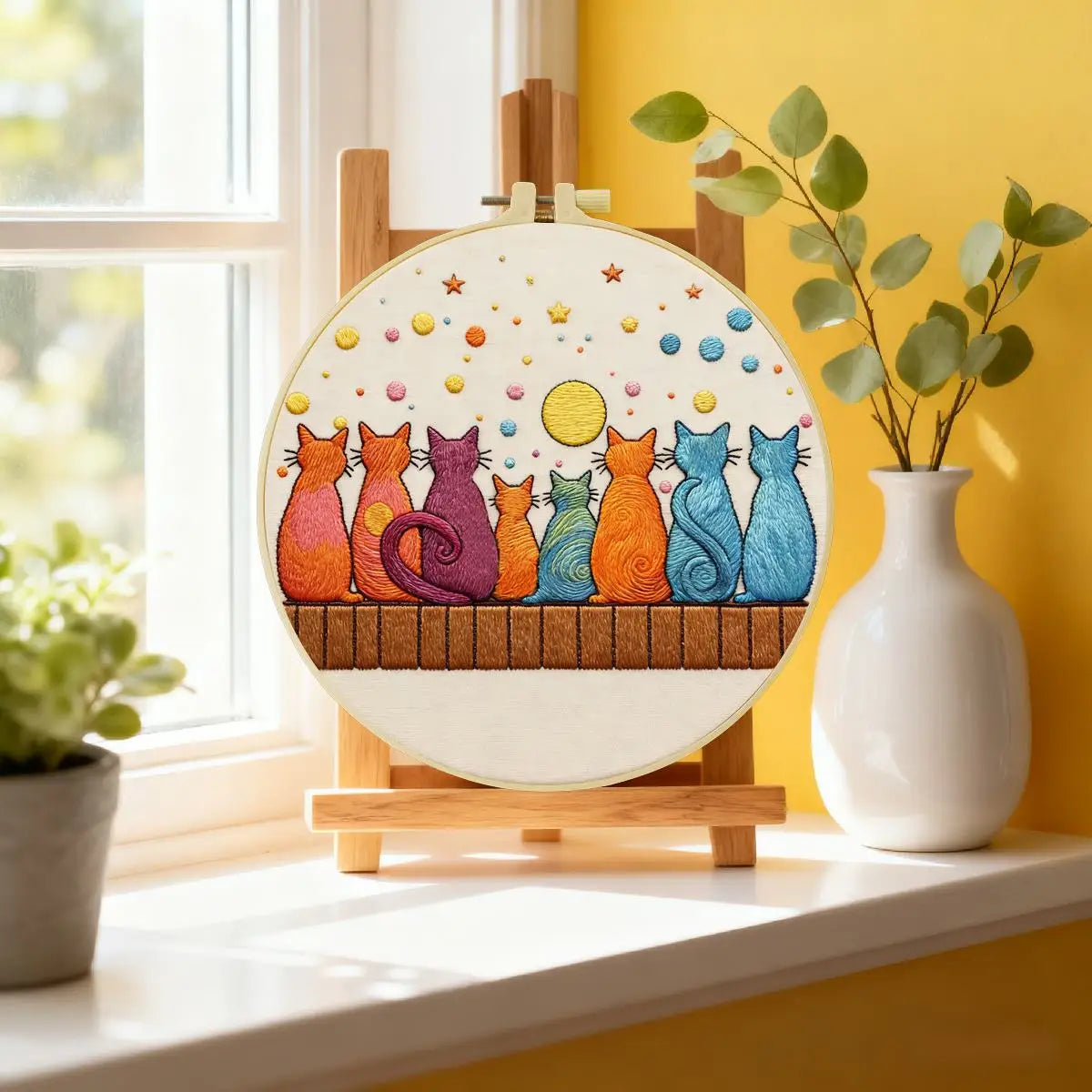 Moonlit Cat Gathering Embroidery Kit 🐈🌙✨