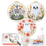Floral Ghosts & Skeleton Embroidery Kit – 3 Designs