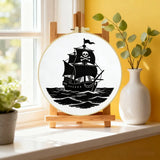 Black Pirate Ship Embroidery Kit – Skull & Crossbones Nautical Design