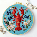 Lobster & Blue Crabs Embroidery Kit – Colorful Coastal Floral Design