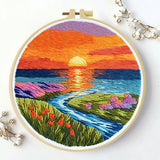 Vibrant Sunset Meadow Embroidery Kit