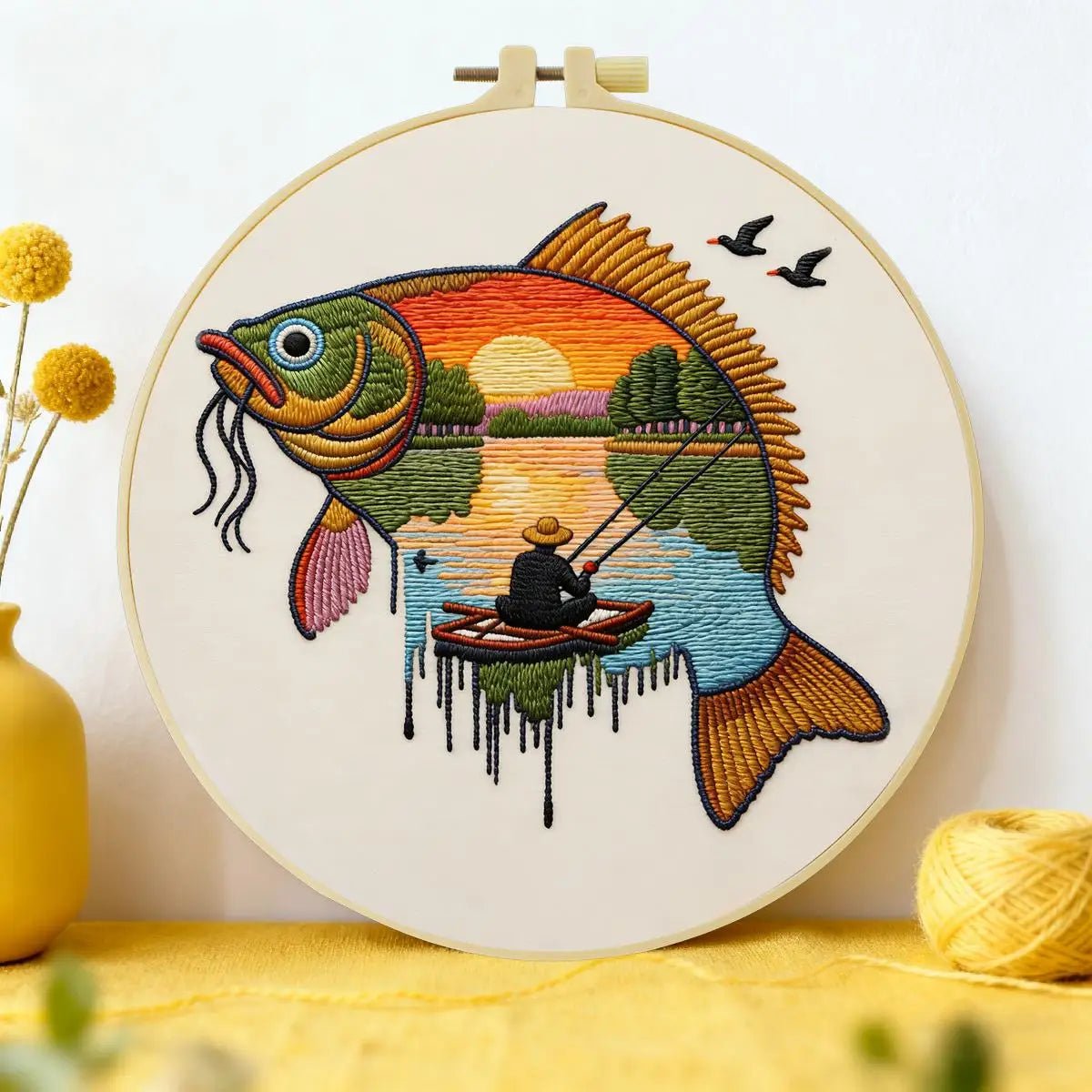 Sunset Fisherman Fish Embroidery Kit