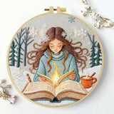 Winter Girl Reading Embroidery Starter Kit DIY – Beginner Cozy Book-Themed Hand Embroidery Kit