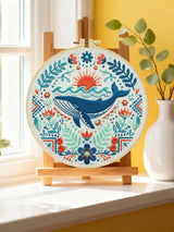 Folk Art Whale & Ocean Floral Embroidery Kit