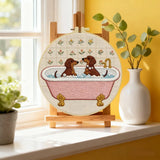 Dachshund Bath Time Embroidery Kit – Cute Sausage Dog DIY Hand Embroidery Hoop Art Set 🛁🐾