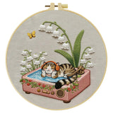 Cozy Cat & Lily of the Valley Embroidery Kit