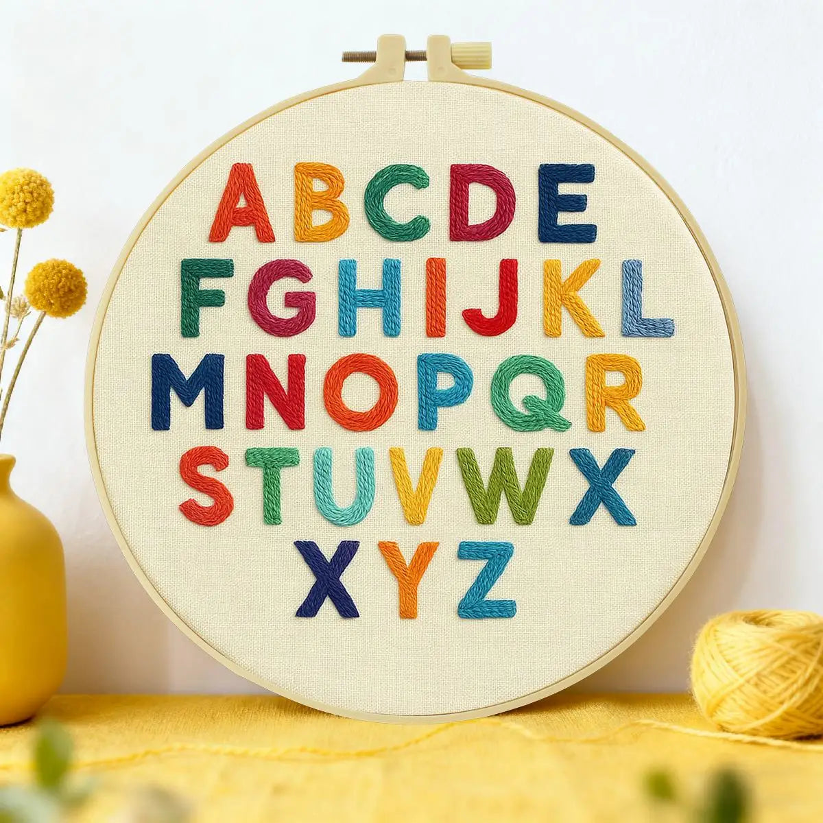 Alphabet Learning Embroidery Kit – Colorful ABC DIY Hand Embroidery Hoop Art Set