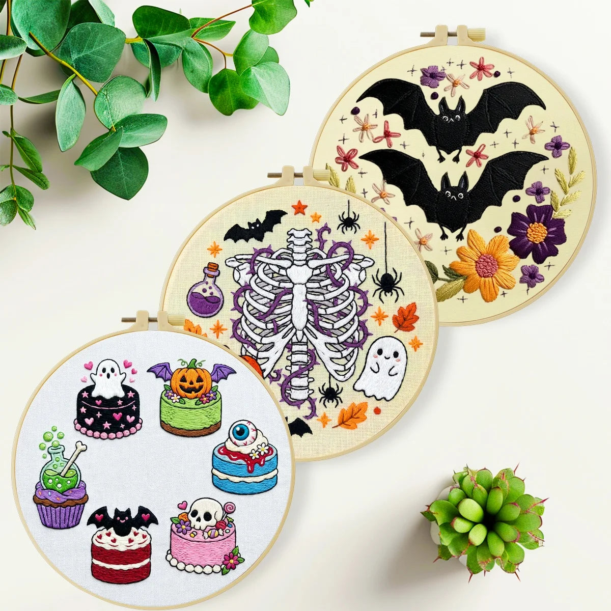 Spooky Halloween Embroidery Kit – 3 Designs