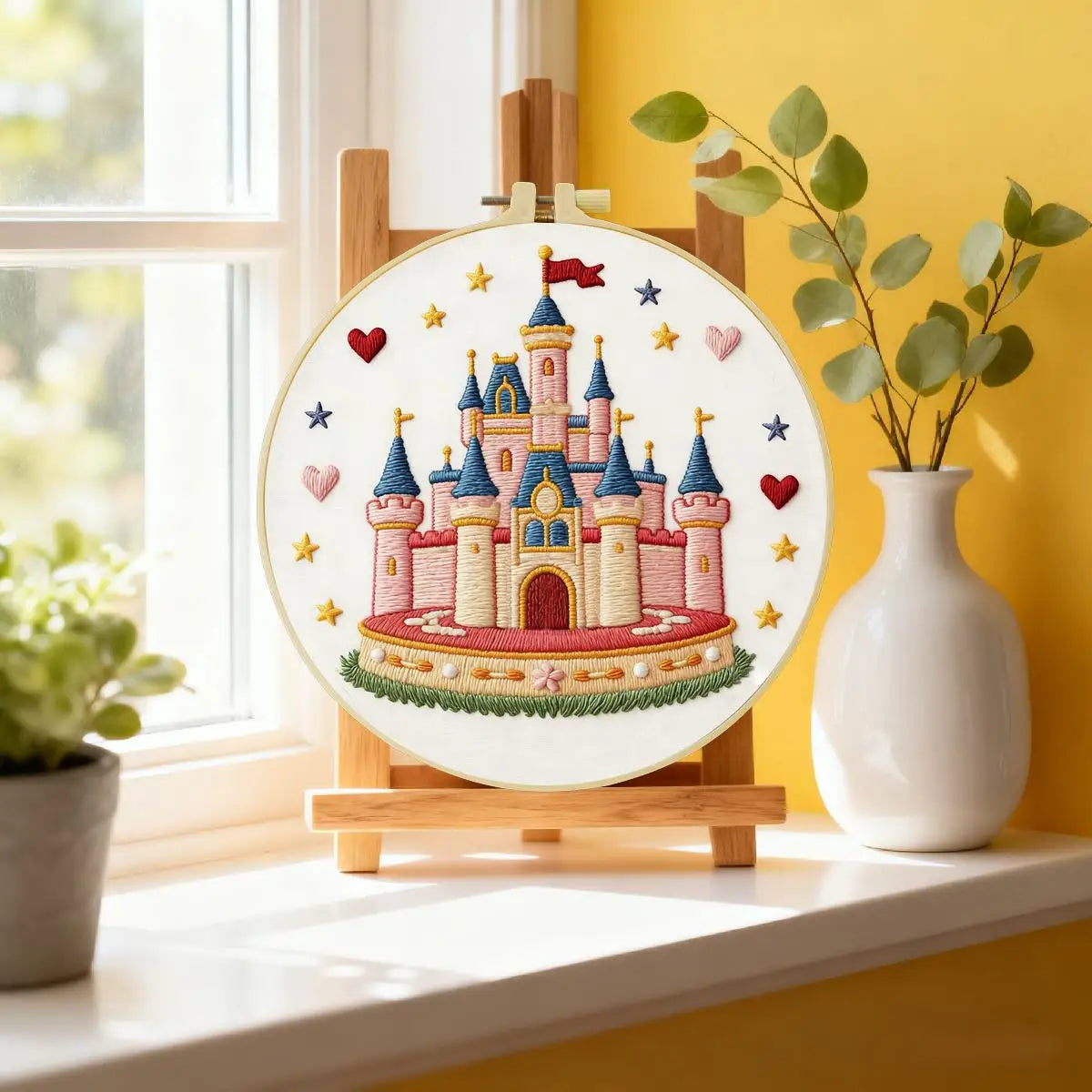 Fairytale Princess Castle Embroidery Kit – Magical Kingdom DIY Hand Embroidery Hoop Art Set