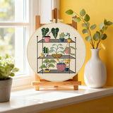 Indoor Plant Shelf Embroidery Kit – Cozy Houseplants DIY Hand Embroidery Hoop Art Set