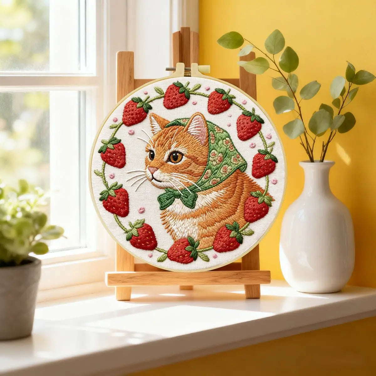 Strawberry Cat Embroidery Kit
