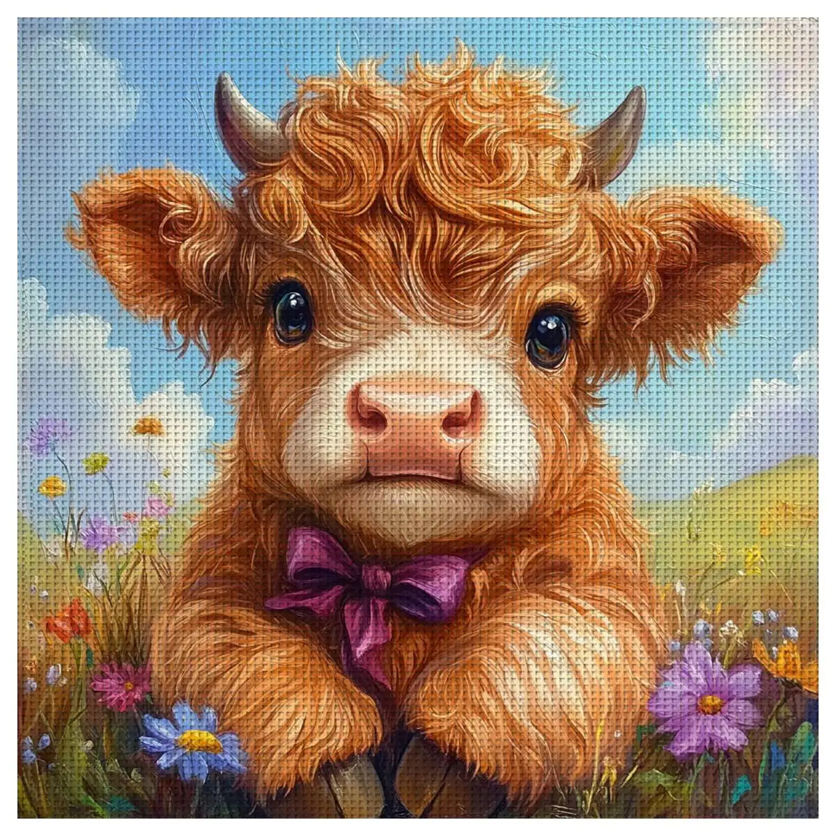 Cute Highland Cow Cross Stitch Kit 🐮🌸💜✨