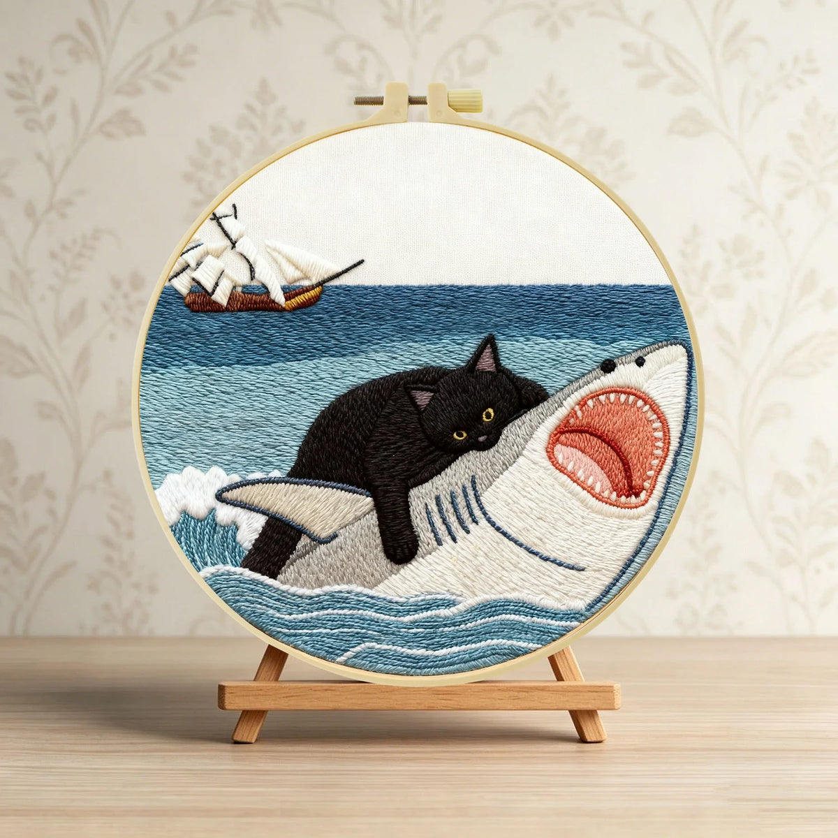 Cat vs. Shark Embroidery Kit