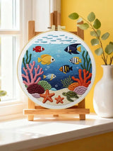 Ocean Life Embroidery Kit – Tropical Fish & Sea Turtle DIY Hand Embroidery Hoop Art Set