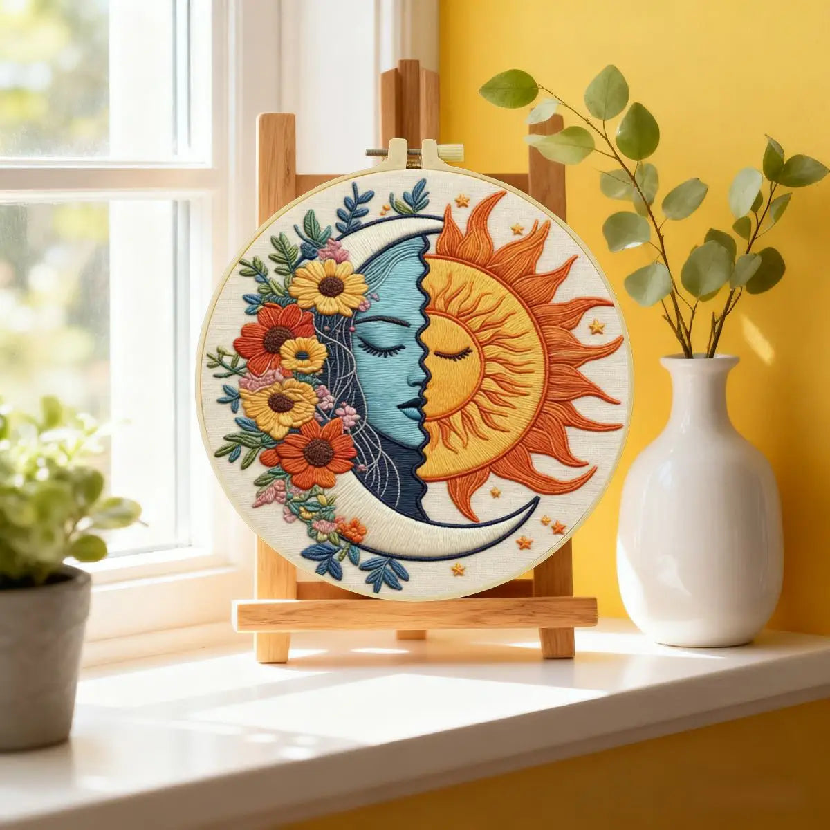 Celestial Sun & Moon Embroidery Kit 🌞🌙🌼