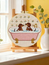 Dachshund Bath Time Embroidery Kit – Cute Sausage Dog DIY Hand Embroidery Hoop Art Set 🛁🐾
